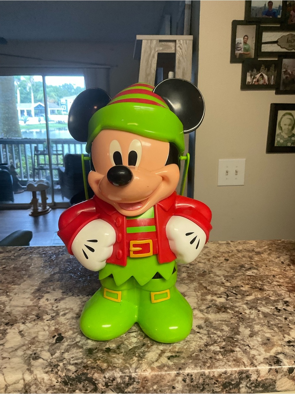 Disney Mickey Mouse Green and Red Holiday Figure Popcorn Bucket Vintage